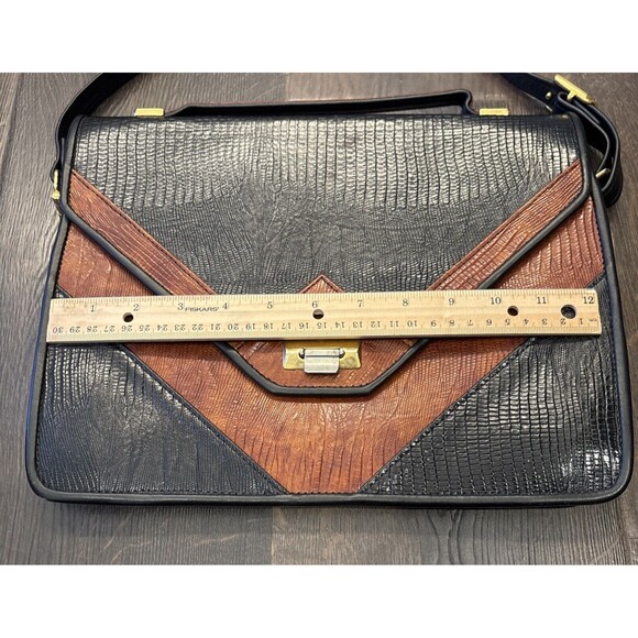Roche Handmade Black & Brown Lizard Leather Convertible Handbag Briefcase - Picture 9 of 12